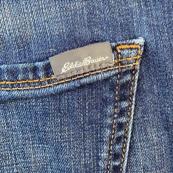 Eddie Bauer Women Dark Wash Denim Boyfriend Relaxed Distressed Patched Jeans 14 - Picture 7 of 11